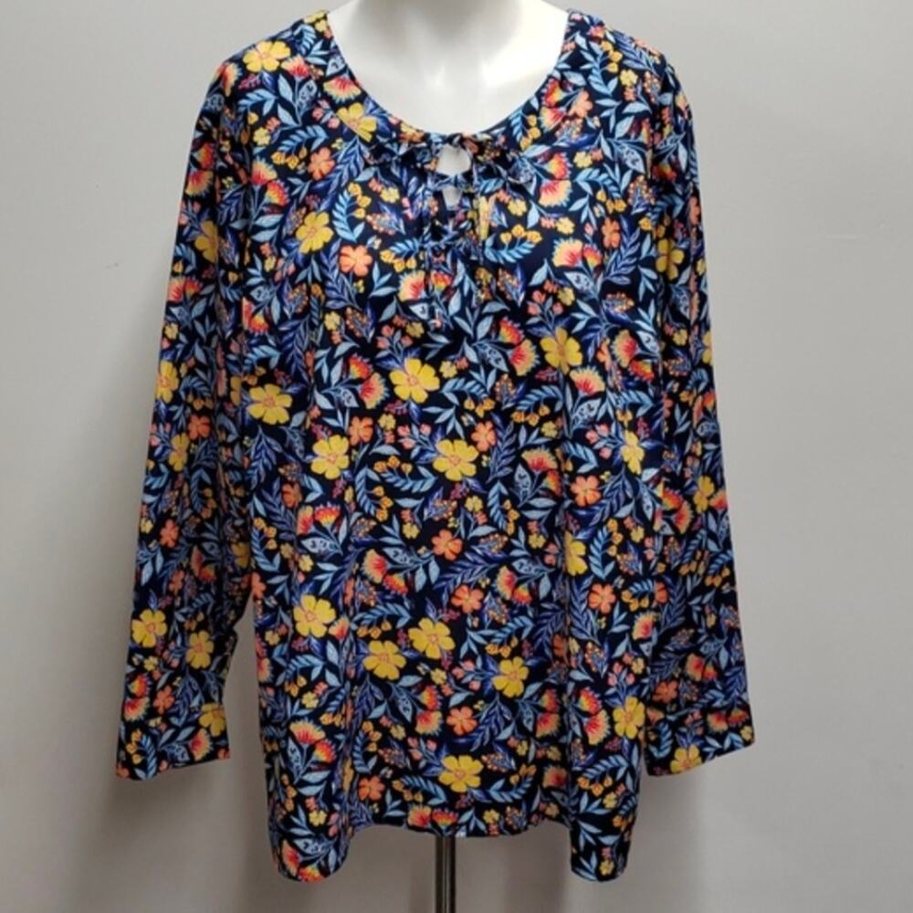 Style & Co Floral Long Sleeve Lace Up Top Women's Size 3X NWT